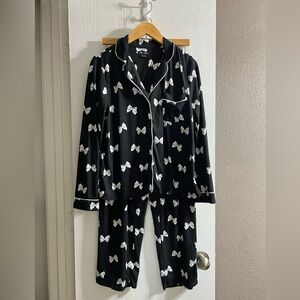 Kate Spade New York Womens Pajama Set Black Bow Print Long Sleeve Pants Sz M